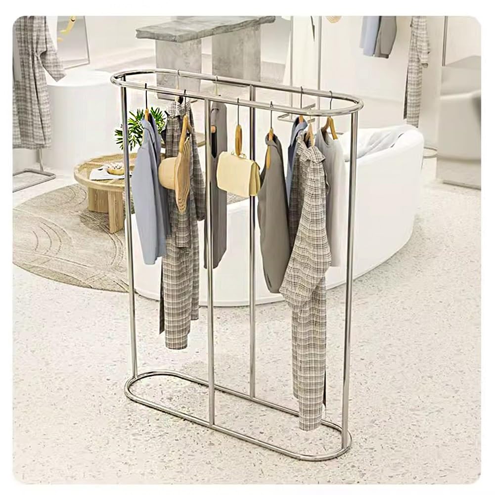 Clothes Rack, Clothing Rack for Hanging Clothes, Houseware Heavy Duty Clothing Garment Rack, Double-Pole Clothes Rack, for Hanging Clothes, Retail Display, Silver(100x45x130cm)