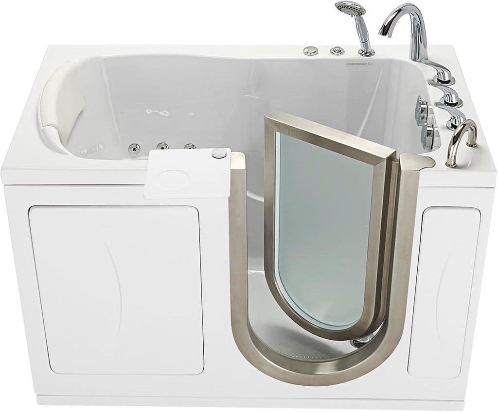 Ella Petite 28'x52' Acrylic Hydro Massage Walk-In Bathtub with Right Inward Swing Door, 5 Piece Fast Fill Faucet, 2' Dual Drain
