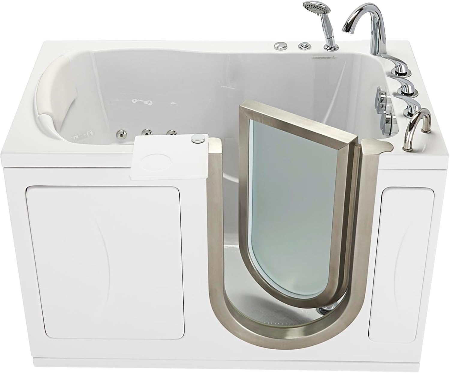 Ella Petite 28'x52' Acrylic Hydro Massage Walk-In Bathtub with Right Inward Swing Door, 5 Piece Fast Fill Faucet, 2' Dual Drain