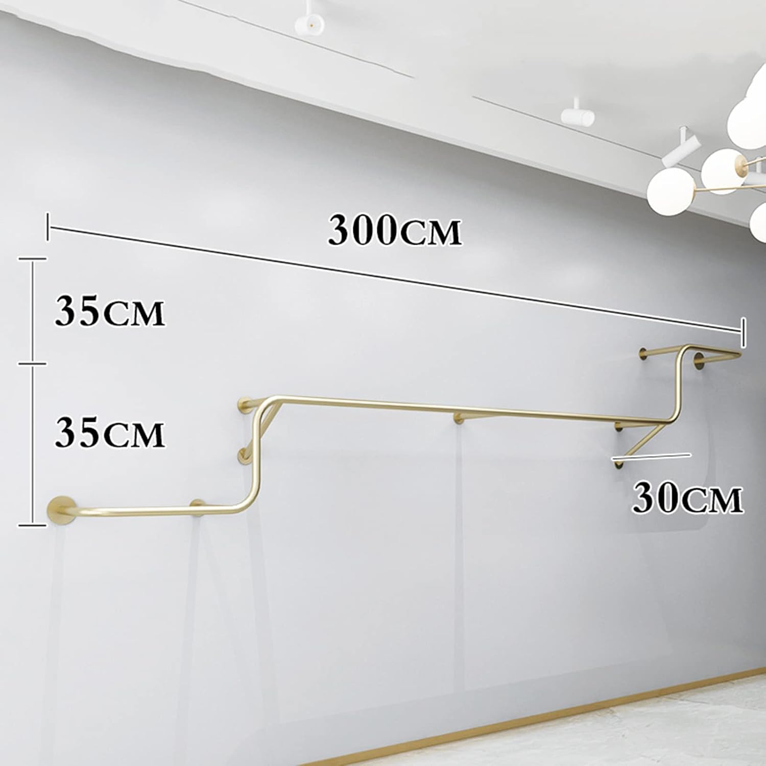 Gold Metal Garment Bracket Frame Wall Mounted Retail Clothing Rack - Heavy Duty Multi-Purpose Hanging Rod for Closet Storage, Modern Simple Display Rack for Commercial Clothes Racks