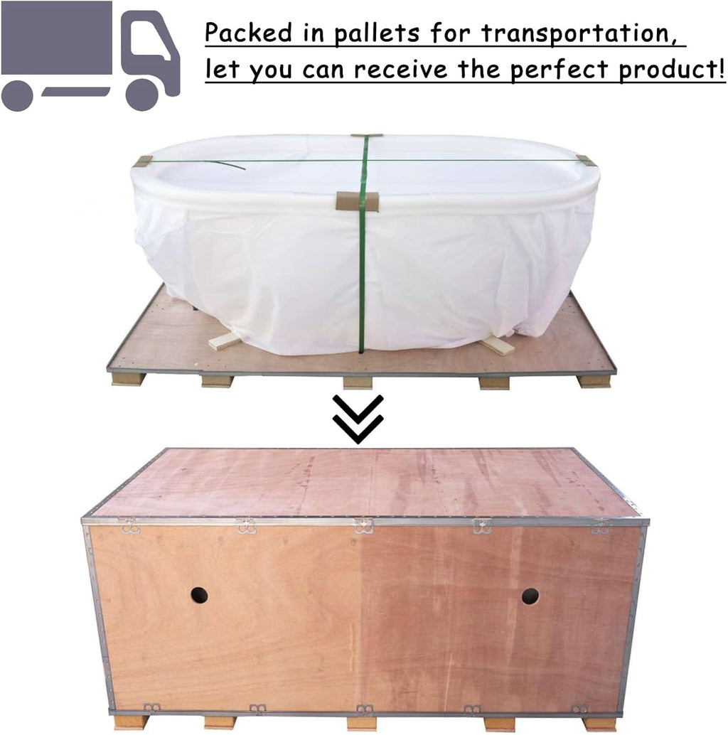 67' Stone Resin Freestanding Bathtub, Egg Shaped Bathroom Freestanding Tubs, Stand Alone Soaking Tubs with Integrated Slotted Overflow and Drain, Matte White