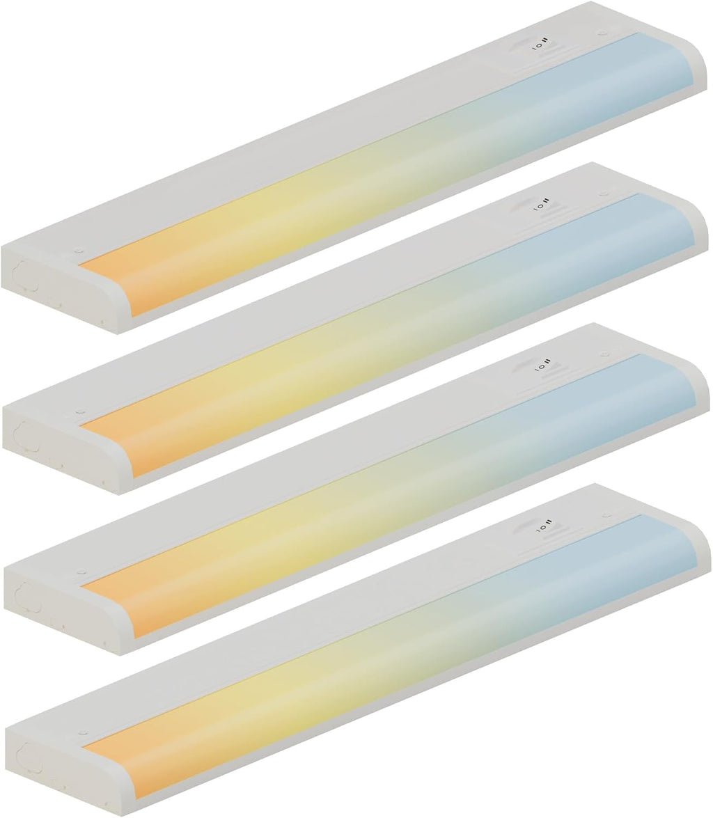 ZAGO 18 Inch LED Hardwired Under Cabinet Lighting with Clamp Connector, 5CCT Switchable, Undercounter Led Lights for Kitchen, 120V, 9W, 620-750LM, ETL & Damp Rated, White, 4 Packs