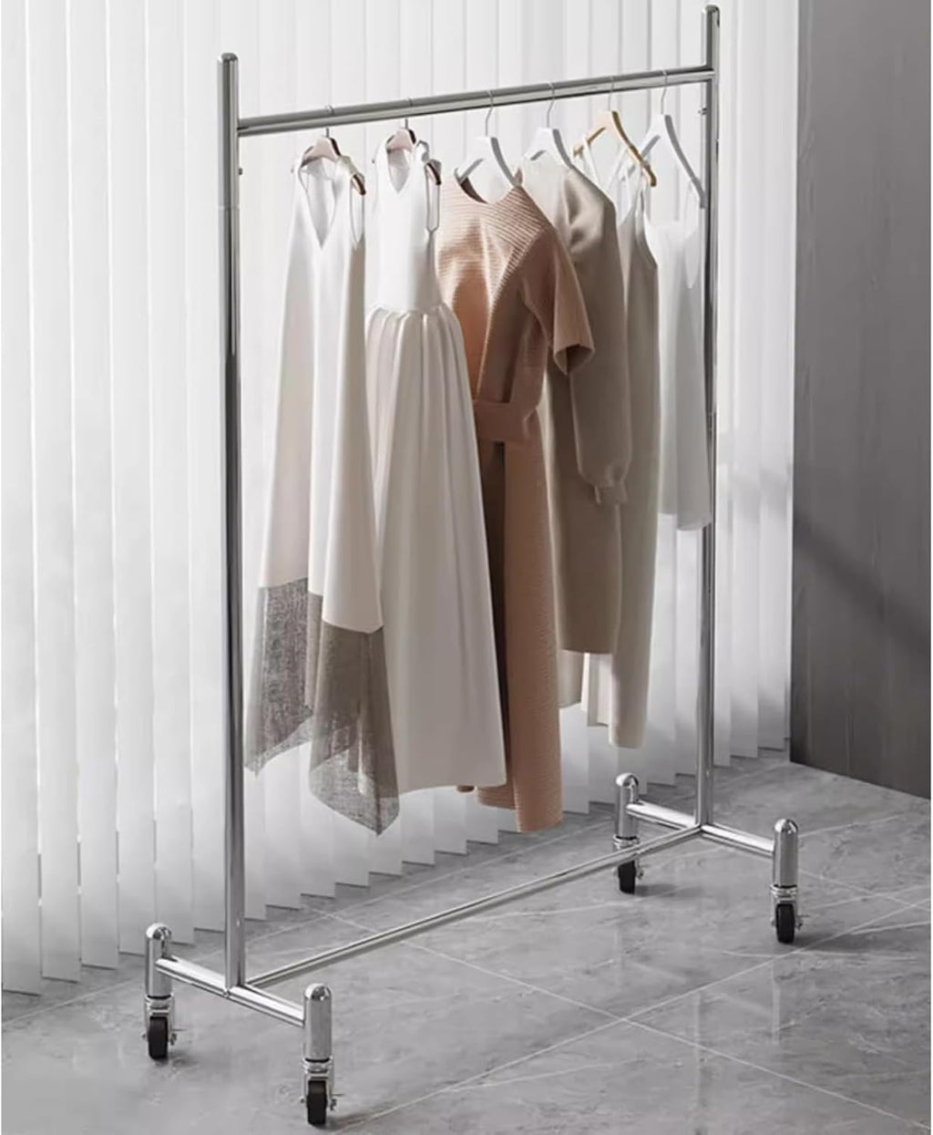 Heavy Duty Coat Rack, Garment Rack Silver Stainless Steel Clothes Rail with Wheels, Heavy Duty Clothing Rack for Hanging Clothes, Commercial Clothing Store Display Racks (100X40X155CM)