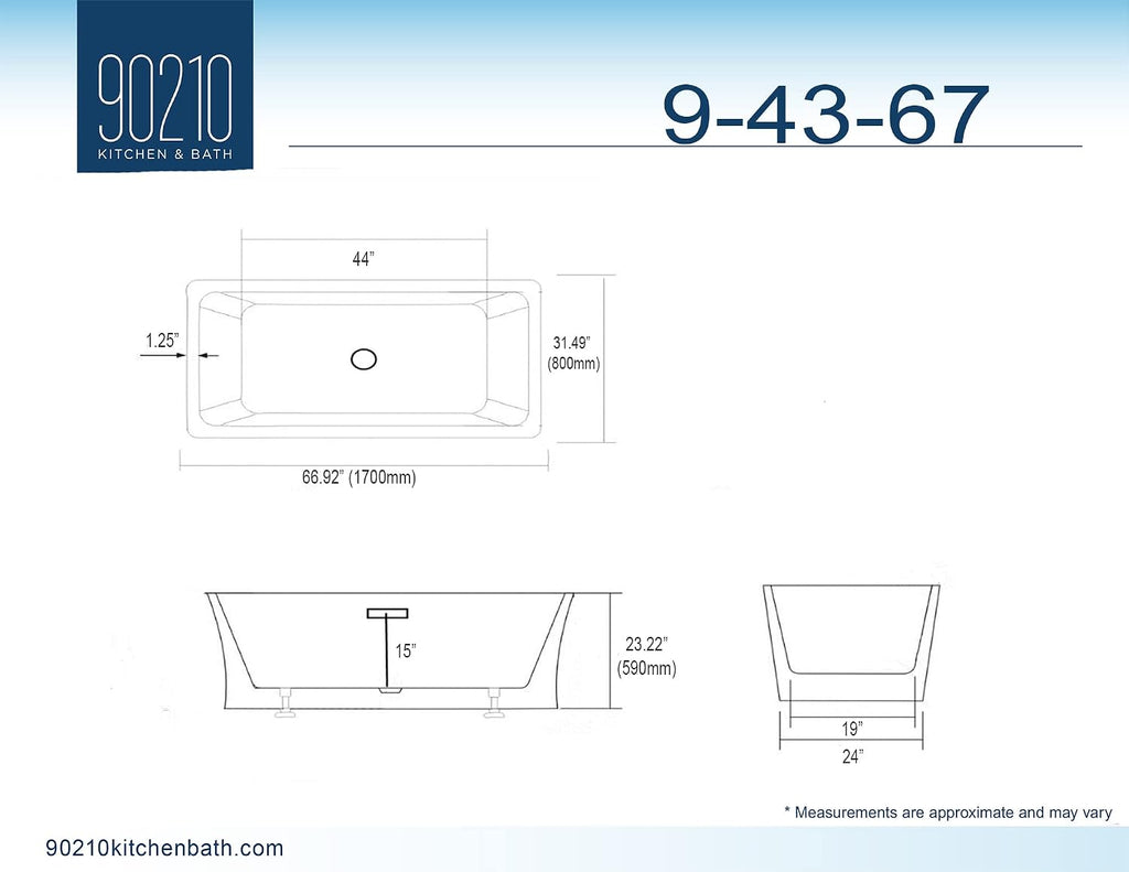 Adele Acrylic Freestanding Bathtub | Soaking Shower Rectangle Tub (67', White)
