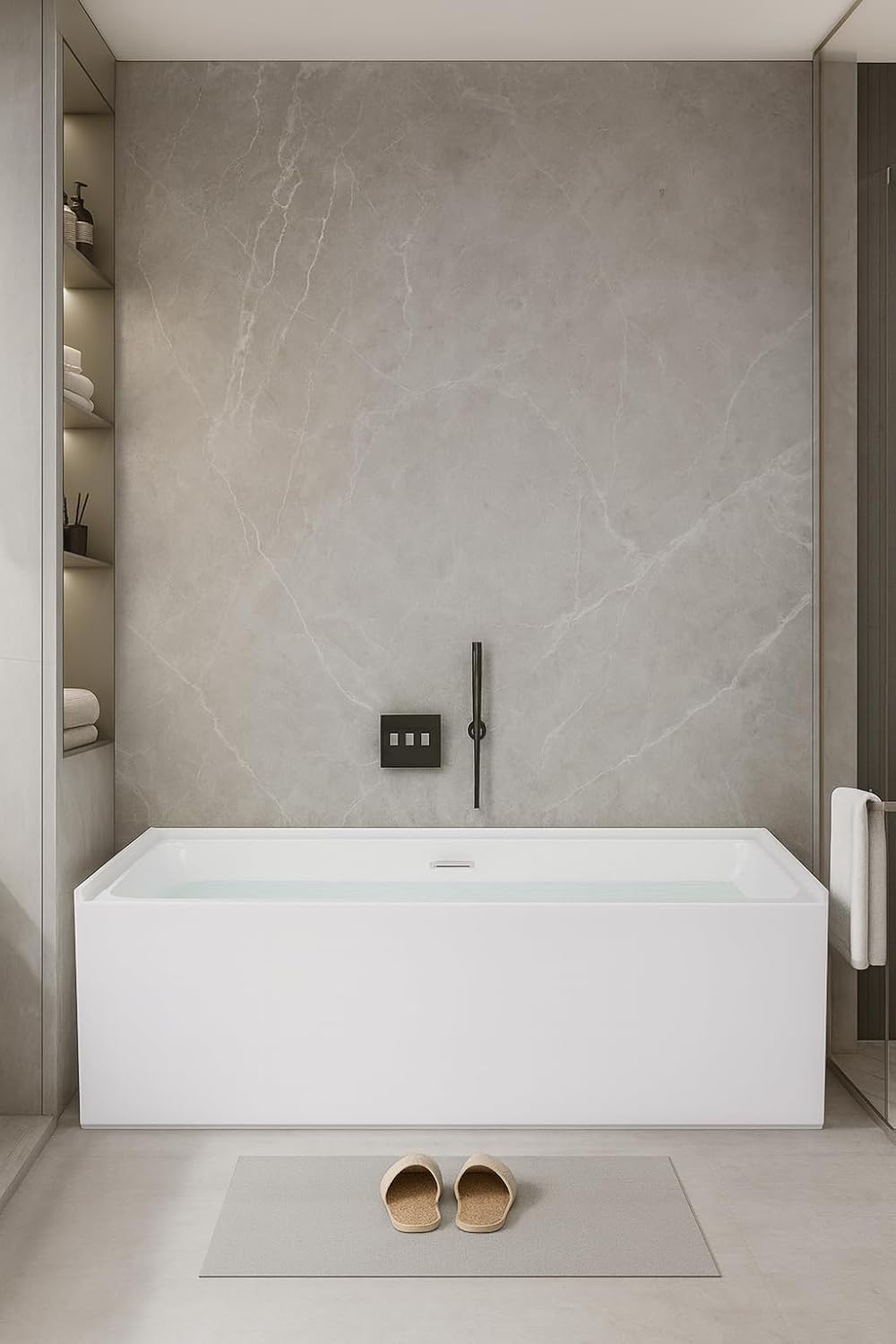 Carver Tubs - ALR6036 - Modern Acrylic Fiberglass Alcove Soaking Bathtub With Chrome Drain - White Acrylic Rectangle Bath Tub - Right Hand Drain - Deep Relaxing Soak - 60' L x 36' W x 21.75' H