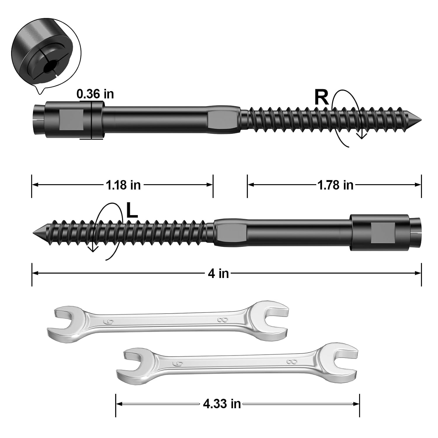 BLIKA Upgraded 60 Pack 1/8' Black Swageless Lag Screws Left & Right for Wood Posts, Swageless Lag Screw Terminals, T316 Stainless Steel, Swageless Black Cable Railing Kit, Deck Wire Railing Kits
