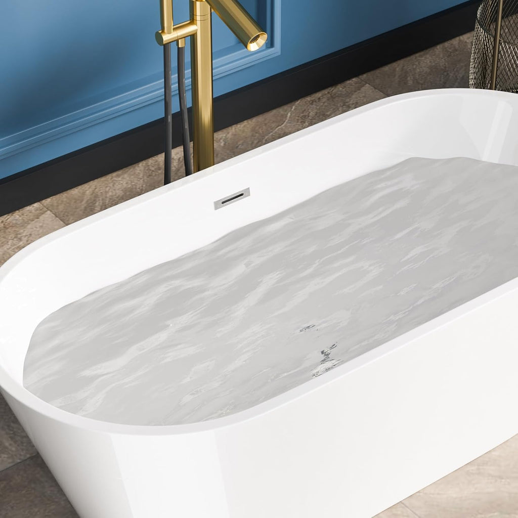 Sarlai 63 Inch Acrylic Freestanding Soaking Bathtub Contemporary Soaking White Tub Stand Alone Ergonomic Bathtub with Chrome Drain and Overflow