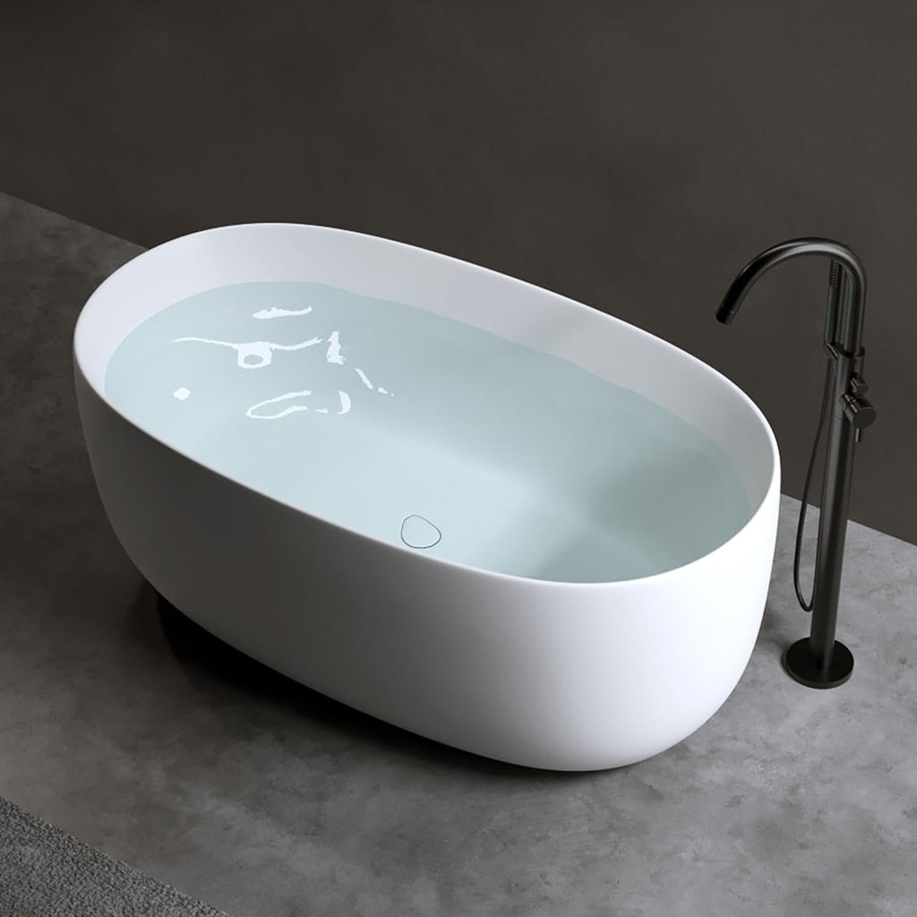 47'' Independent solid resin stone bathtub, a designed independent bathtub with pop up drainage and overflow pipes, suitable for small households
