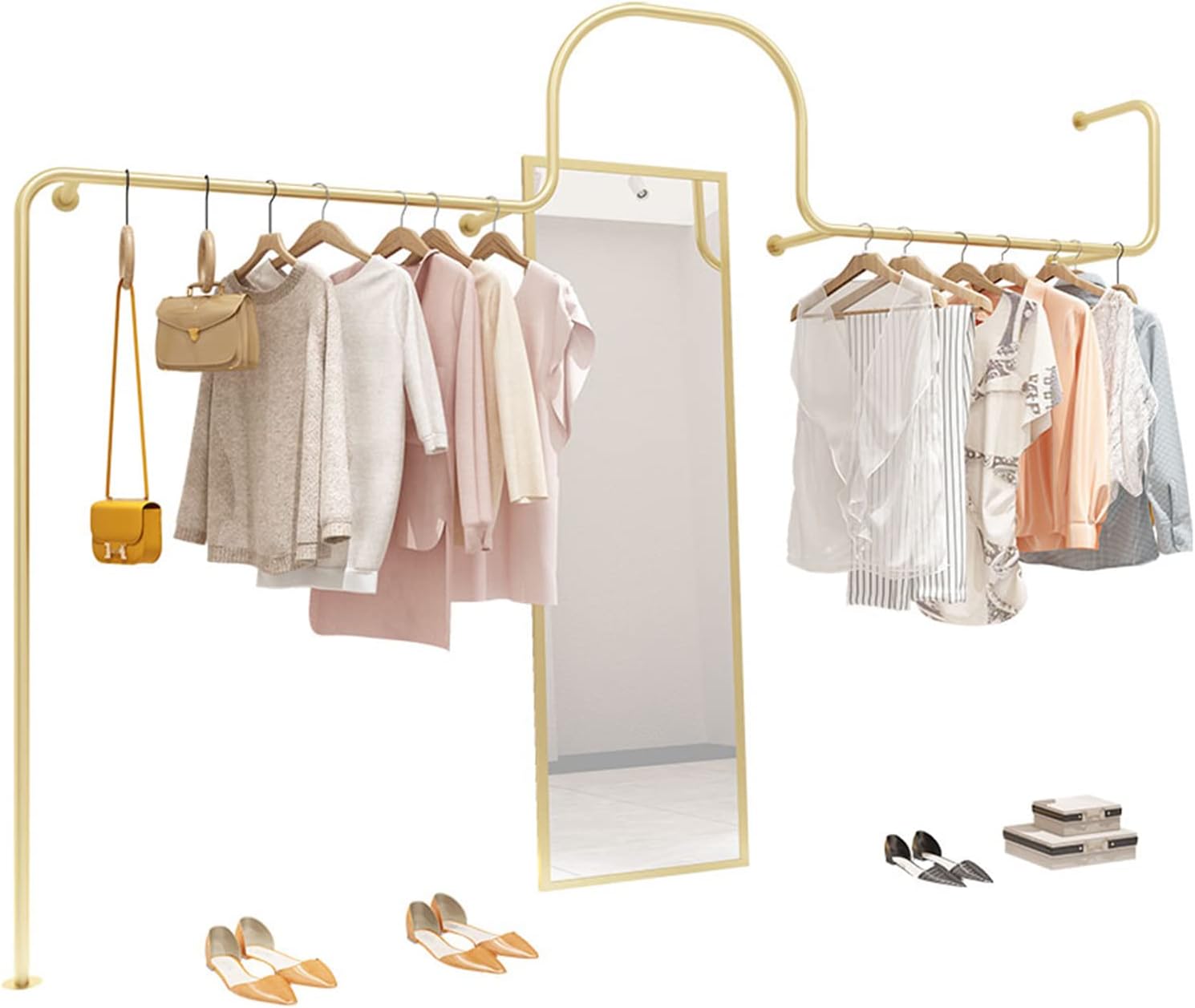 Display Rack for Women's Clothing Store,Wall Mounted Industrial Pipe Garment Rack,Metal Floor Shelf for Retail Display/Laundry/Boutique/Clothing Store (G-300cm/118in