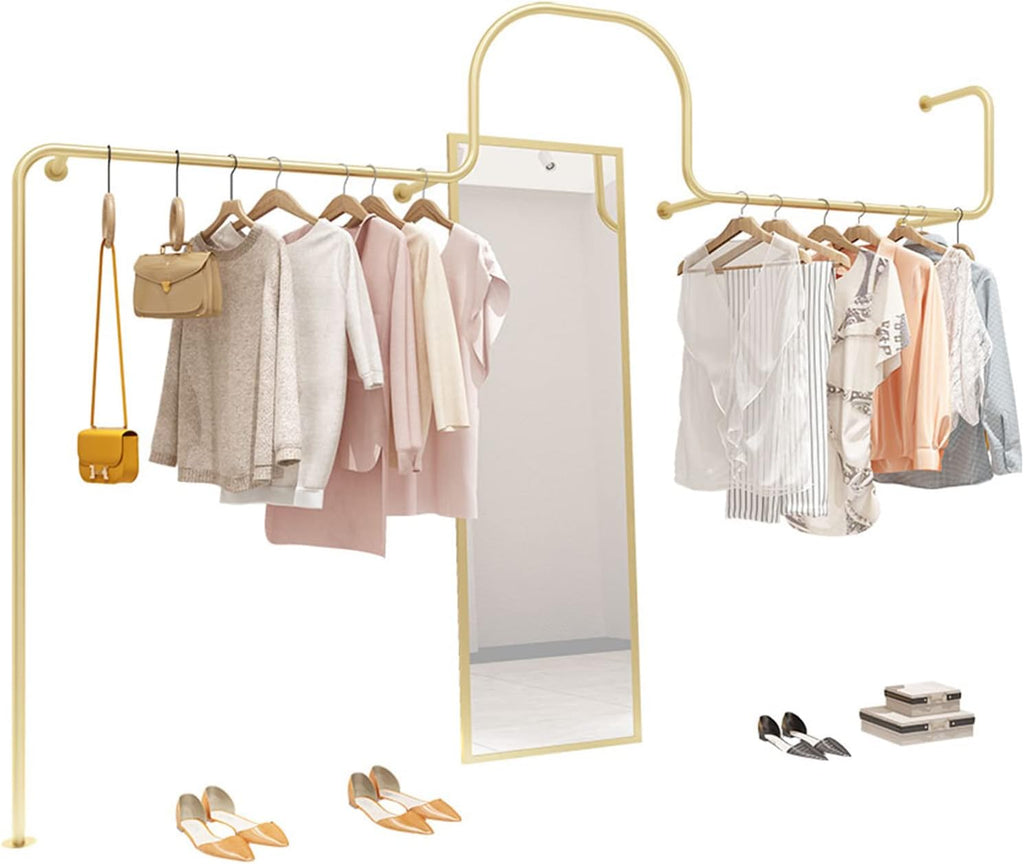 Display Rack for Women's Clothing Store,Wall Mounted Industrial Pipe Garment Rack,Metal Floor Shelf for Retail Display/Laundry/Boutique/Clothing Store (G-250cm/98.5in