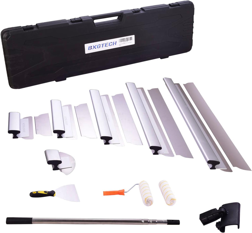 Drywall Tools Skimming Blade with Extension Handle - 10', 16' & 24' 32' 40' Blades 0.5mm&0.35mm, Drywall Roller,Taping Knife, Arc Scraper, Construction Tools