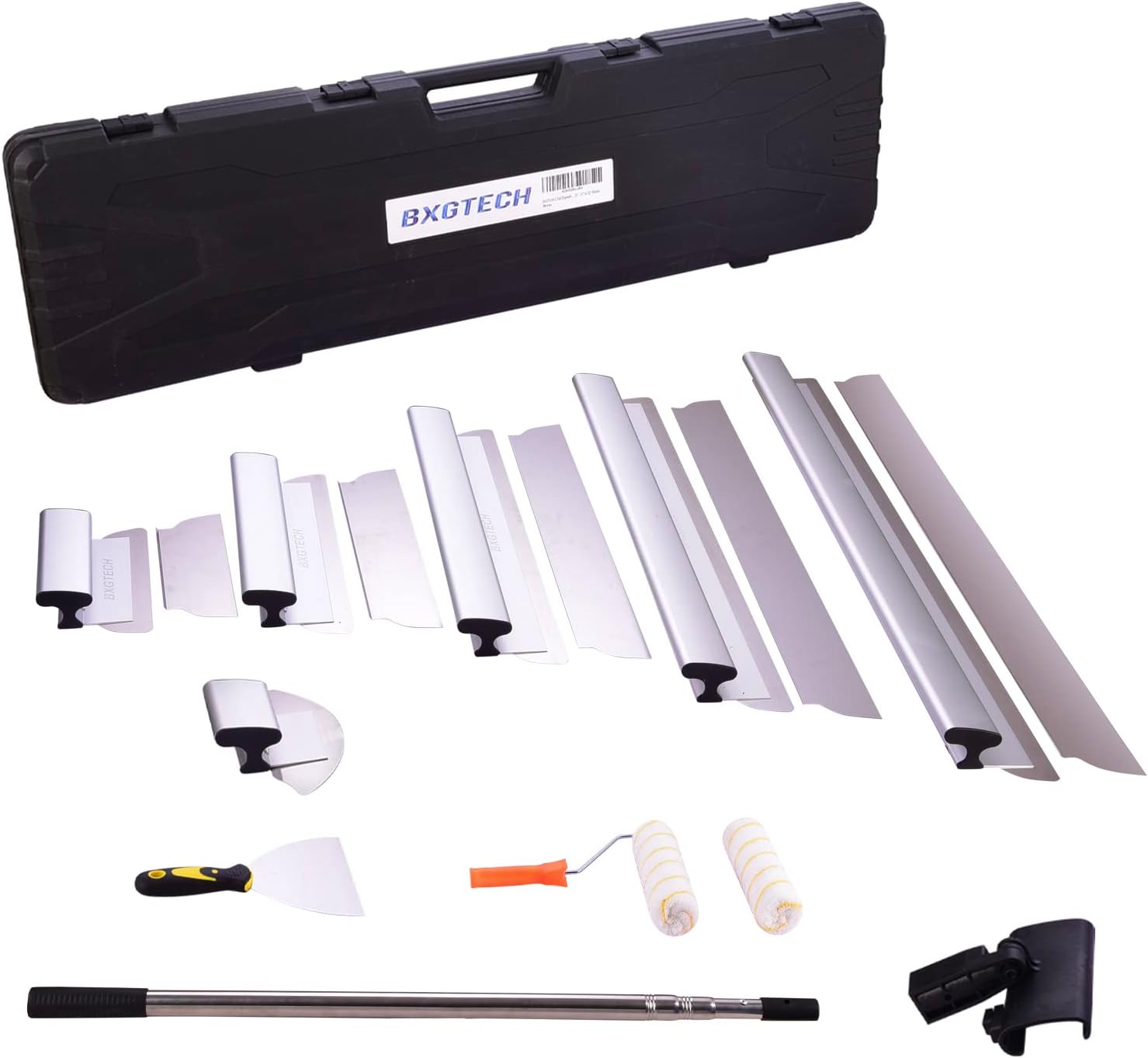 Drywall Tools Skimming Blade with Extension Handle - 10', 16' & 24' 32' 40' Blades 0.5mm&0.35mm, Drywall Roller,Taping Knife, Arc Scraper, Construction Tools