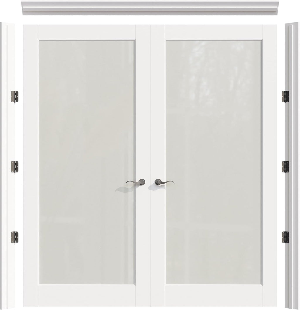 Prehung French Door 68' x 80' (2x34 in), Tempered Frosted Glass Door Slabs with Jamb, Black Hinges, 4 Levers & Latch, Solid Core Interior Door, Pre-Finished & Paintable, MDF Double Doors Interior