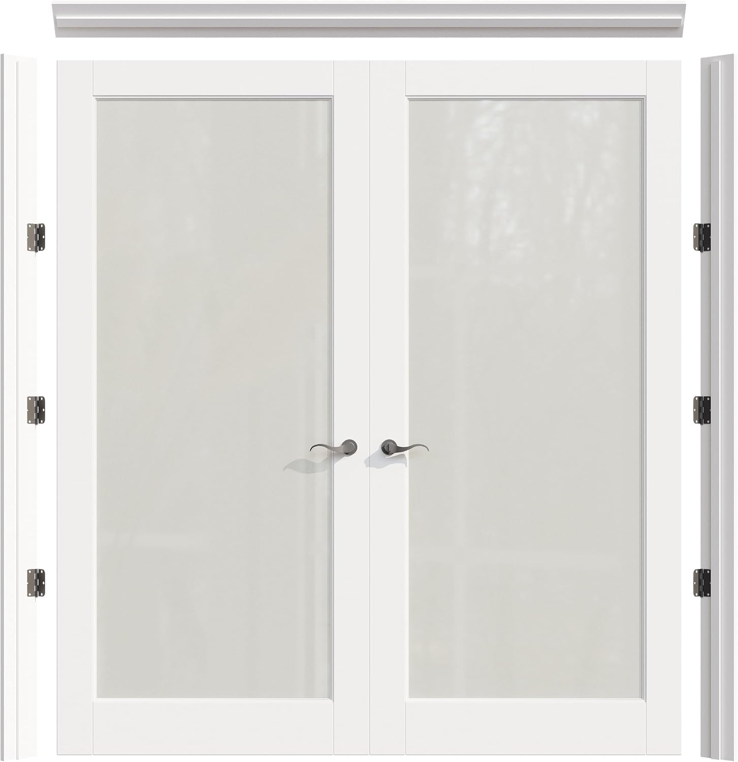 Prehung French Door 68' x 80' (2x34 in), Tempered Frosted Glass Door Slabs with Jamb, Black Hinges, 4 Levers & Latch, Solid Core Interior Door, Pre-Finished & Paintable, MDF Double Doors Interior