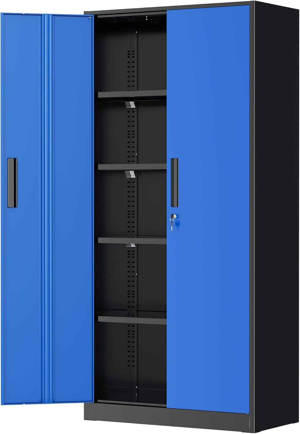 Greenvelly Metal Garage Storage Cabinet, 72' Tall Steel Storage Cabinets with 2 Doors and 4 Adjustable Shelves, Metal Tool Cabinets, Locking File Cabinet for Home Office, Garage, School (Black Blue)