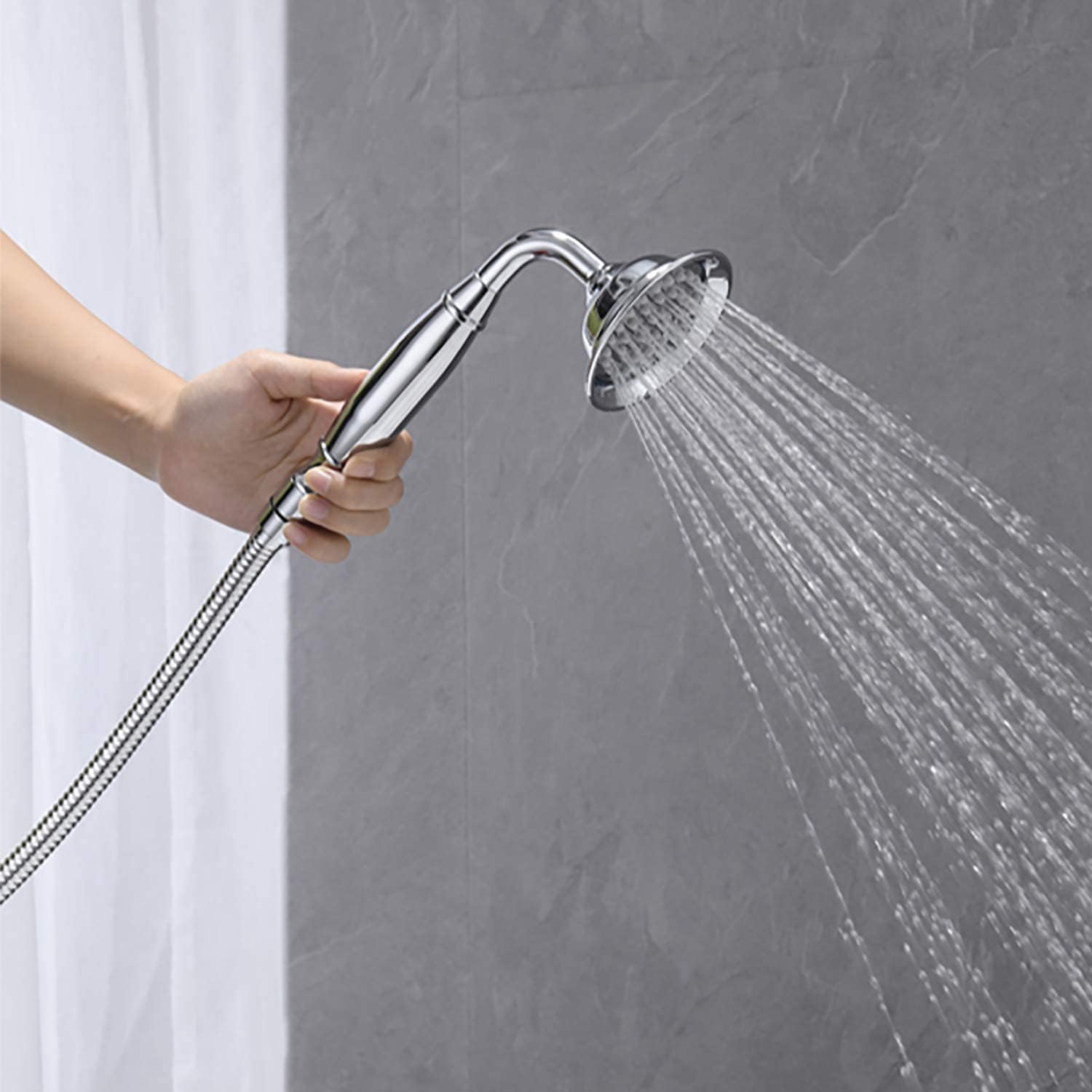 Gecheer Freestanding Tub Filler Faucet with Handheld Shower, Chrome Floor-Mount Bathtub Faucet, 360-Degree Gooseneck Spout, 6 GPM Flow Rate, Includes 59-Inch Stainless Steel Hose