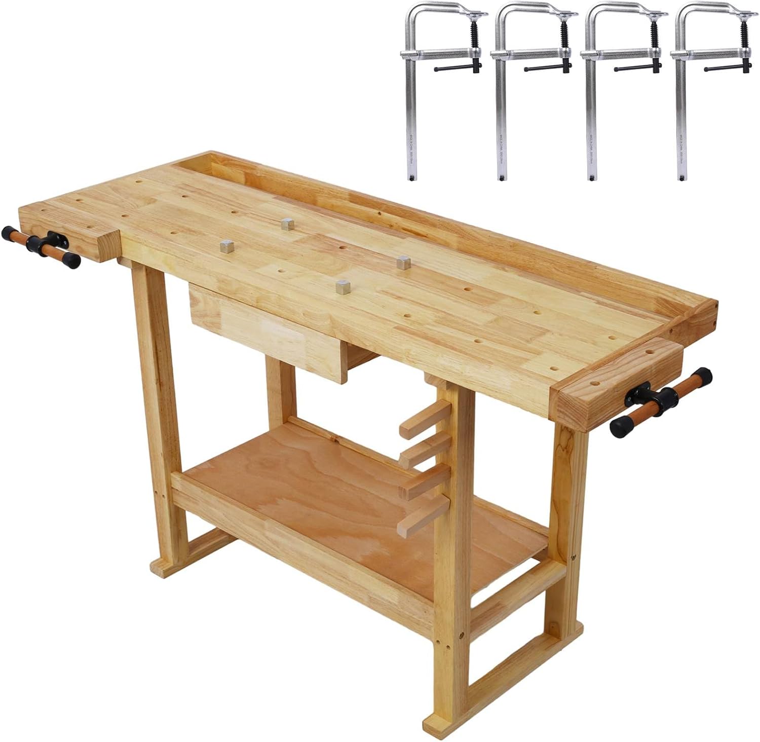 55-Inch Wood Workbench - Wooden Workbench for Garage Workshop and Home Throat for Enhanced Workshop Experience, Versatile & Spacious with Bar Clamps Set 12 inch x 4-3/4 inch Throat,Pack of 4
