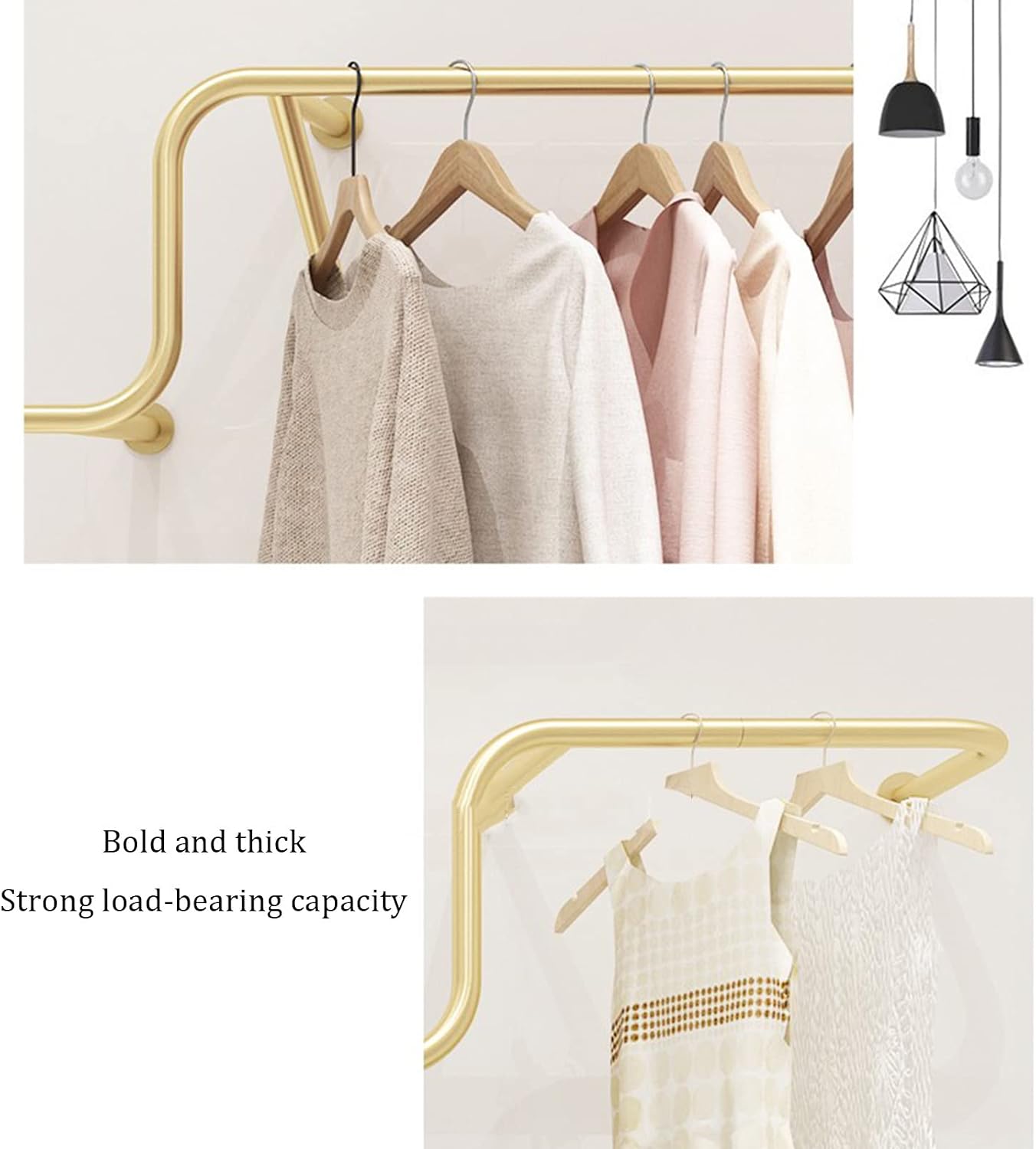 Clothing Store Display Stands Retail Gold Garment Racks,Modern Simple Wall Mounted Clothing Hanging Shelf System,Multipurpose Metal Pipe Hanging Bar,Clothes(A-L 250cm
