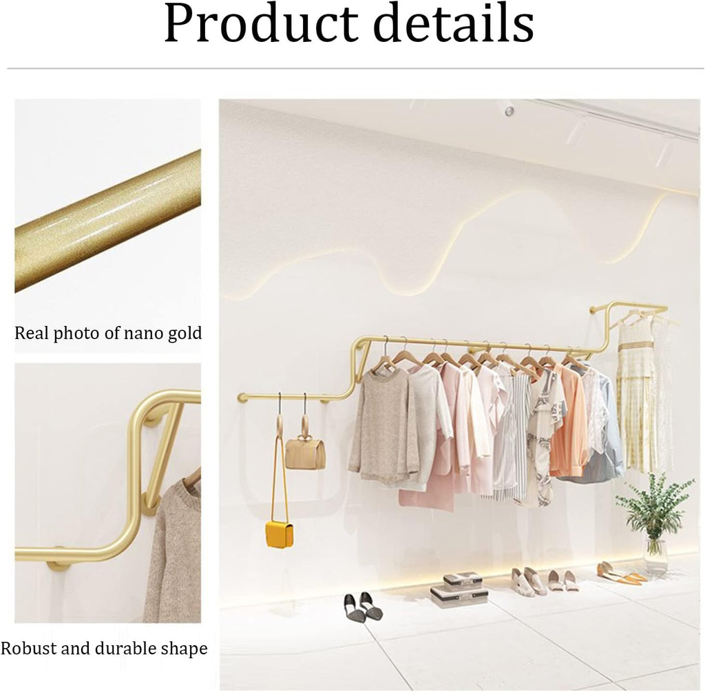 Clothing Store Display Stands Retail Gold Garment Racks,Modern Simple Wall Mounted Clothing Hanging Shelf System,Multipurpose Metal Pipe Hanging Bar,Clothes(A-L 250cm
