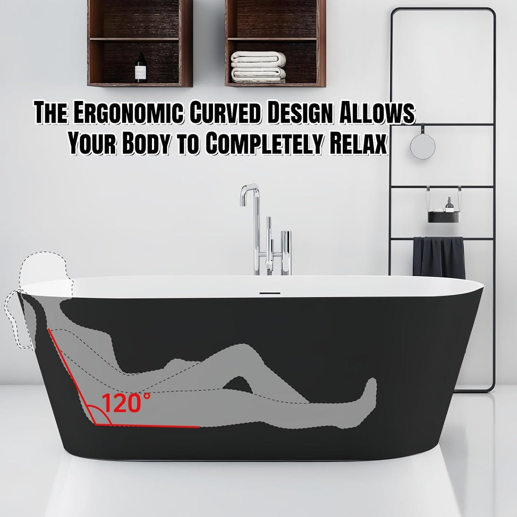 67' Edeyeu Freestanding Bathtub – Color Solid Surface Bathtub With Modern Finish, Extra Deep Soaking Tub, Luxury Stand Alone Free Standing Tub For Contemporary Bathroom Design Gray B