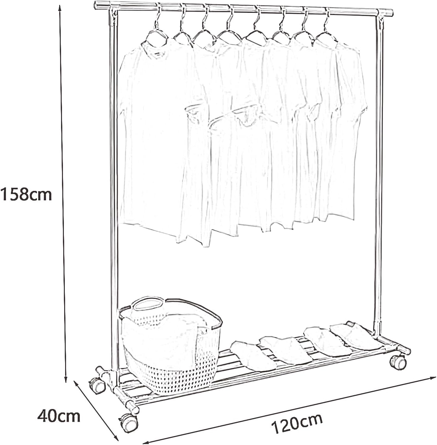 Heavy duty Garment rack Aluminum Alloy Clothing Rack On Wheels, Heavy Duty Clothes Rack With Shelves, Portable Closet Organizer For Hanging Clothes, Living Room Bedroom Clothes Rail (Rose Gold )