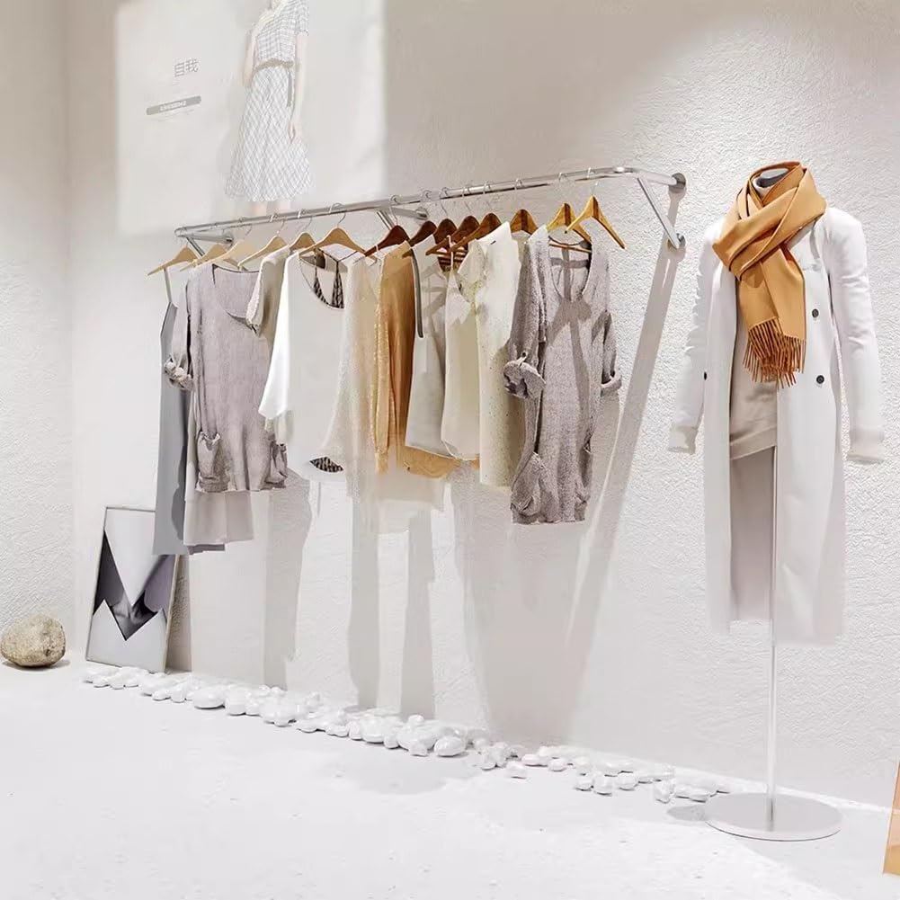 Stainless Steels Clothes Hanging Bar DIY Wall-Mounted Garment Rack Heavy Duty Clothing Rack for Bedroom, Laundry Room, Closet Storage(100cm)
