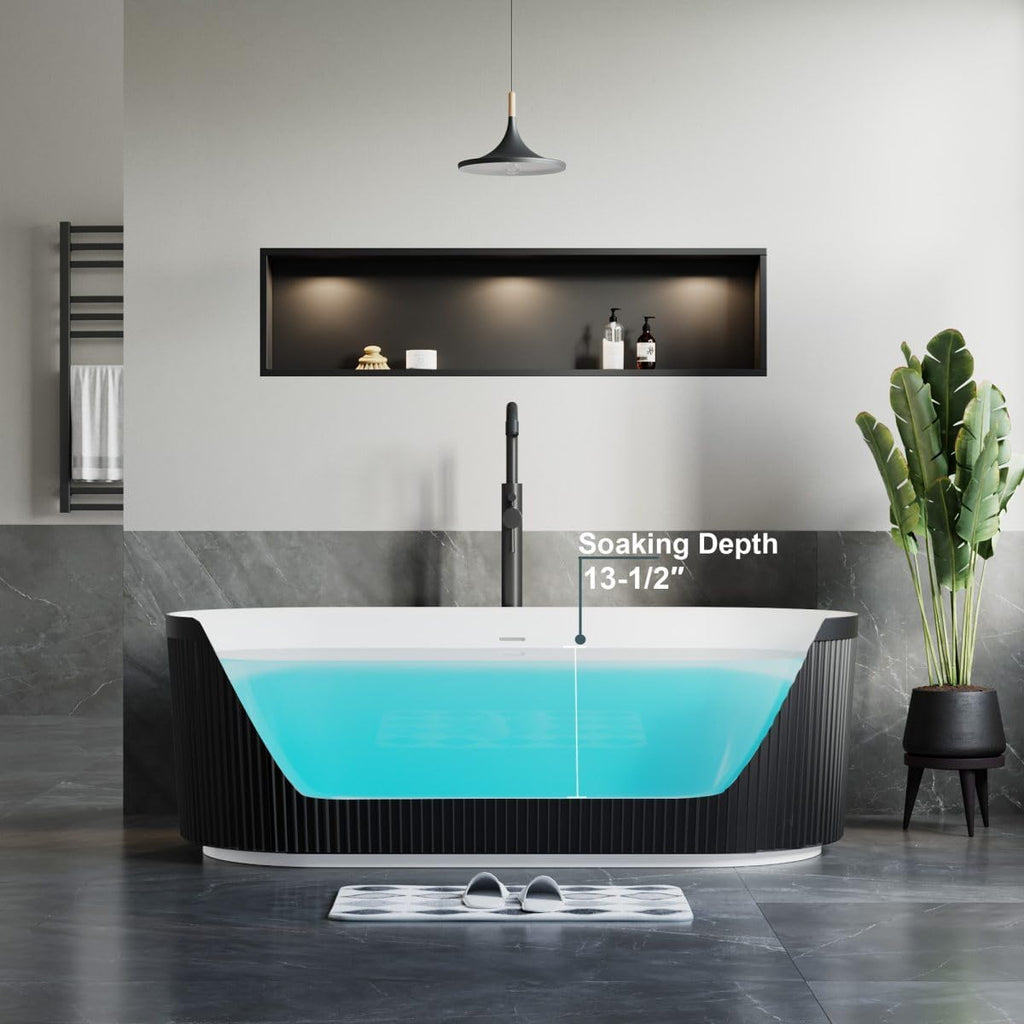 Dowell 67' x 31' Freestanding Bathtub, Acrylic Soaking Tubs, Fluted Design Oval Shape Bathtub W,Matte Black-081 6731 02