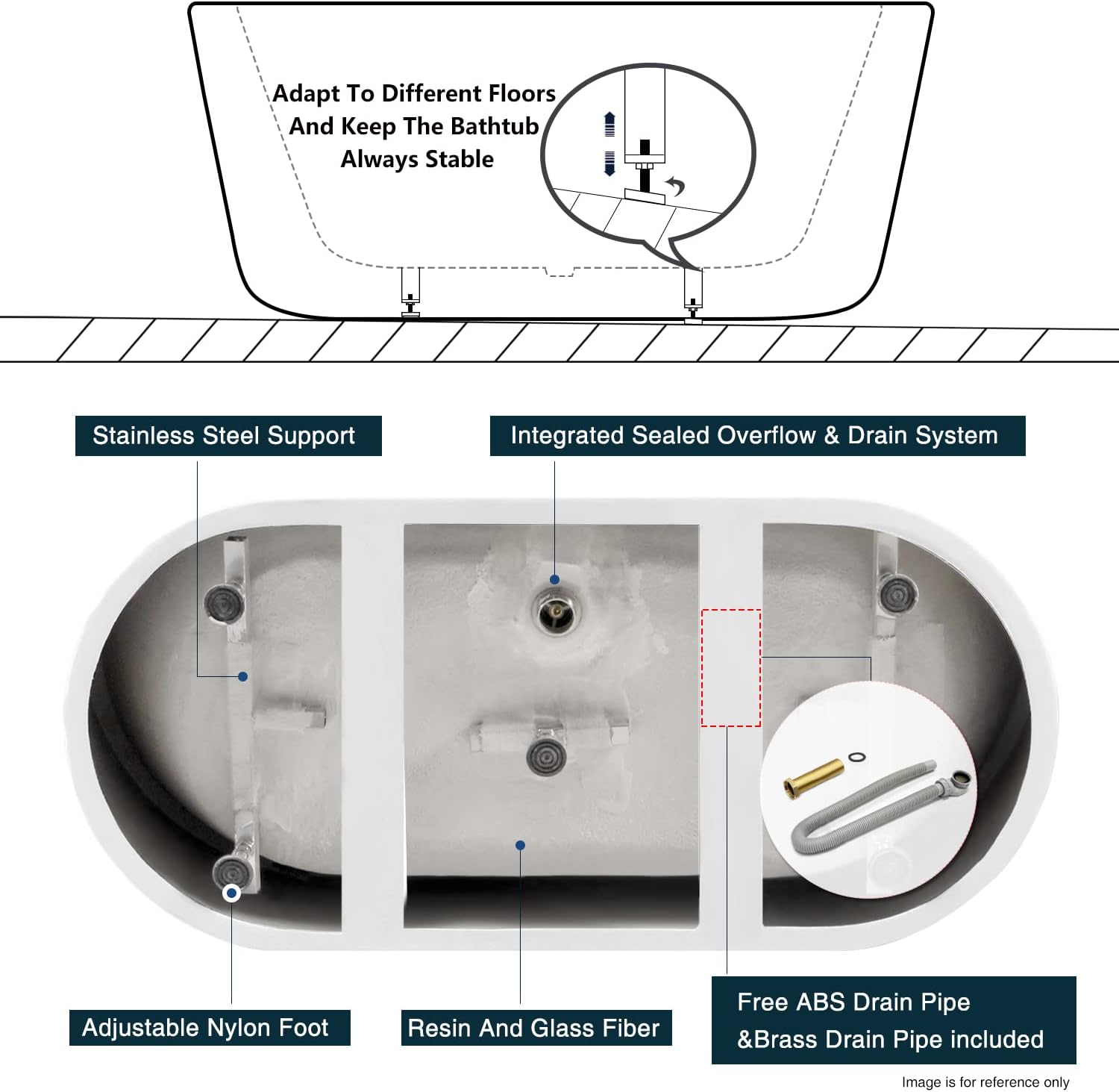 FerdY Shangri-La 59' Acrylic Freestanding Bathtub, Classic Oval Shape Acrylic freestanding tub Modern White, cUPC Certified, Chrome Drain and Classic Slotted Overflow Included