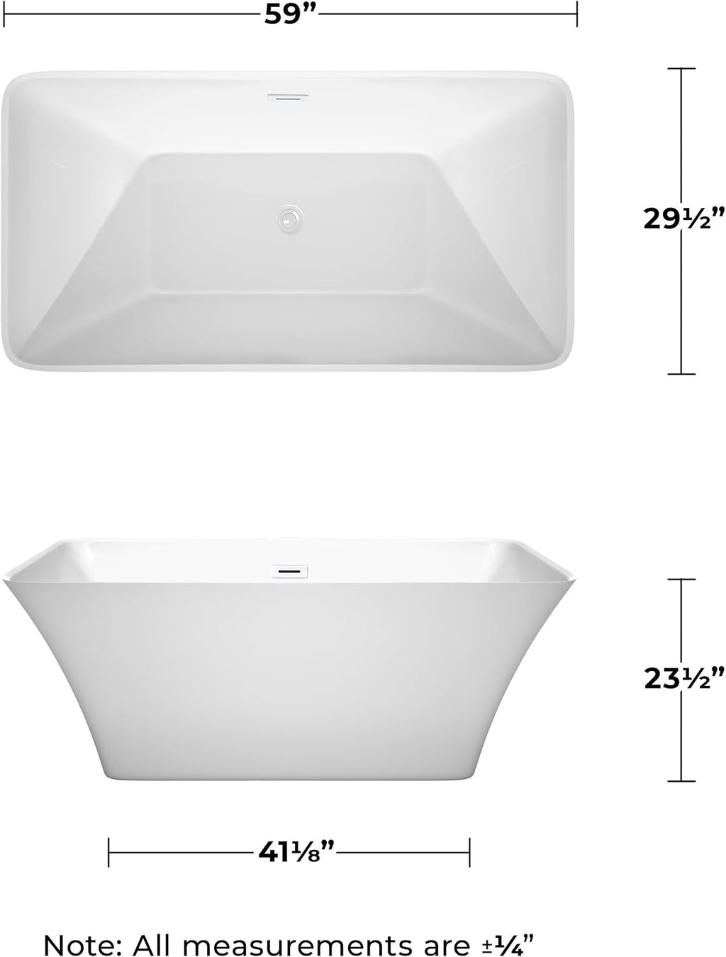 Tiffany 59 Inch Freestanding Bathtub in White with Shiny White Drain and Overflow Trim