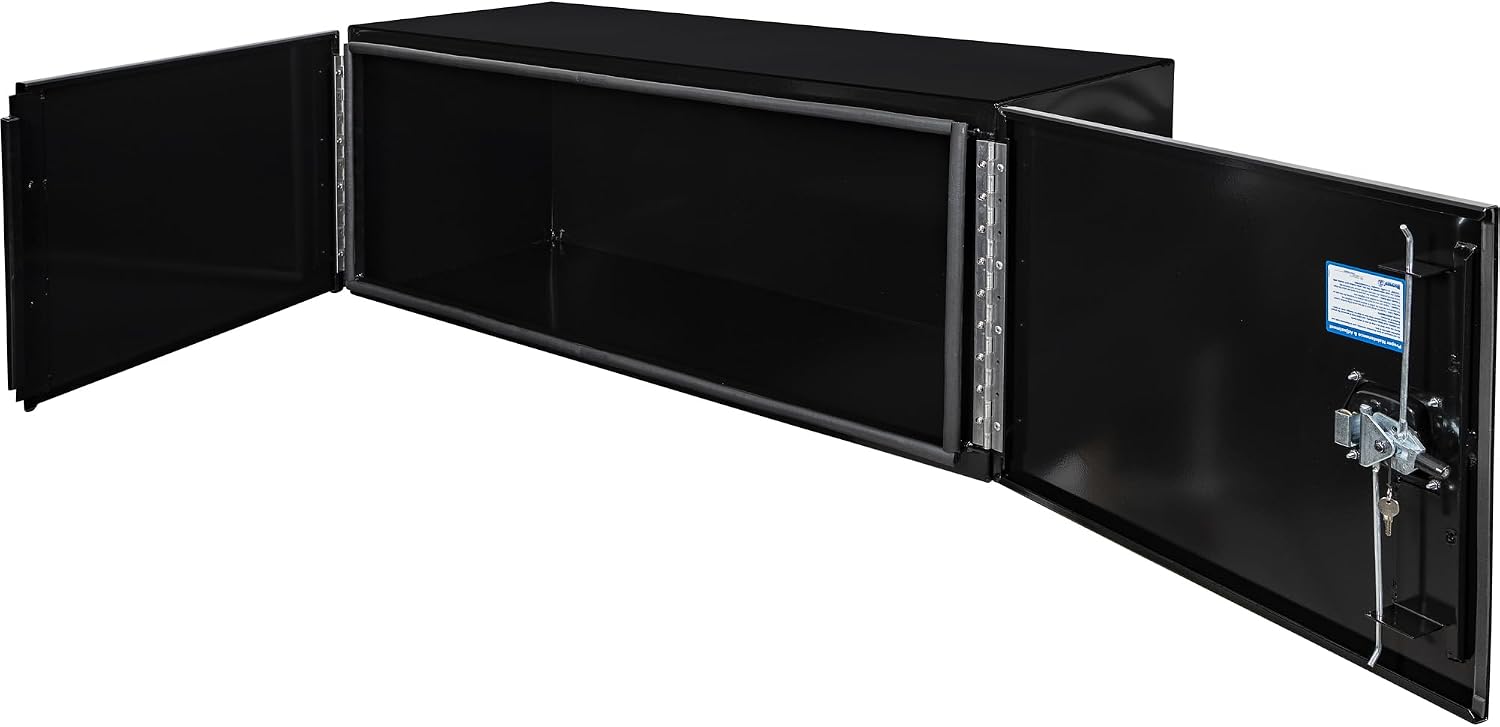 Buyers Products 1705845 Underbody Tool Box With Barn Door, 24x24x60 Inch, Black Powder-Coated, Made in USA, .100 inch Smooth Aluminum, 3-Point Locking, Truck Storage Toolbox For Work Vehicles