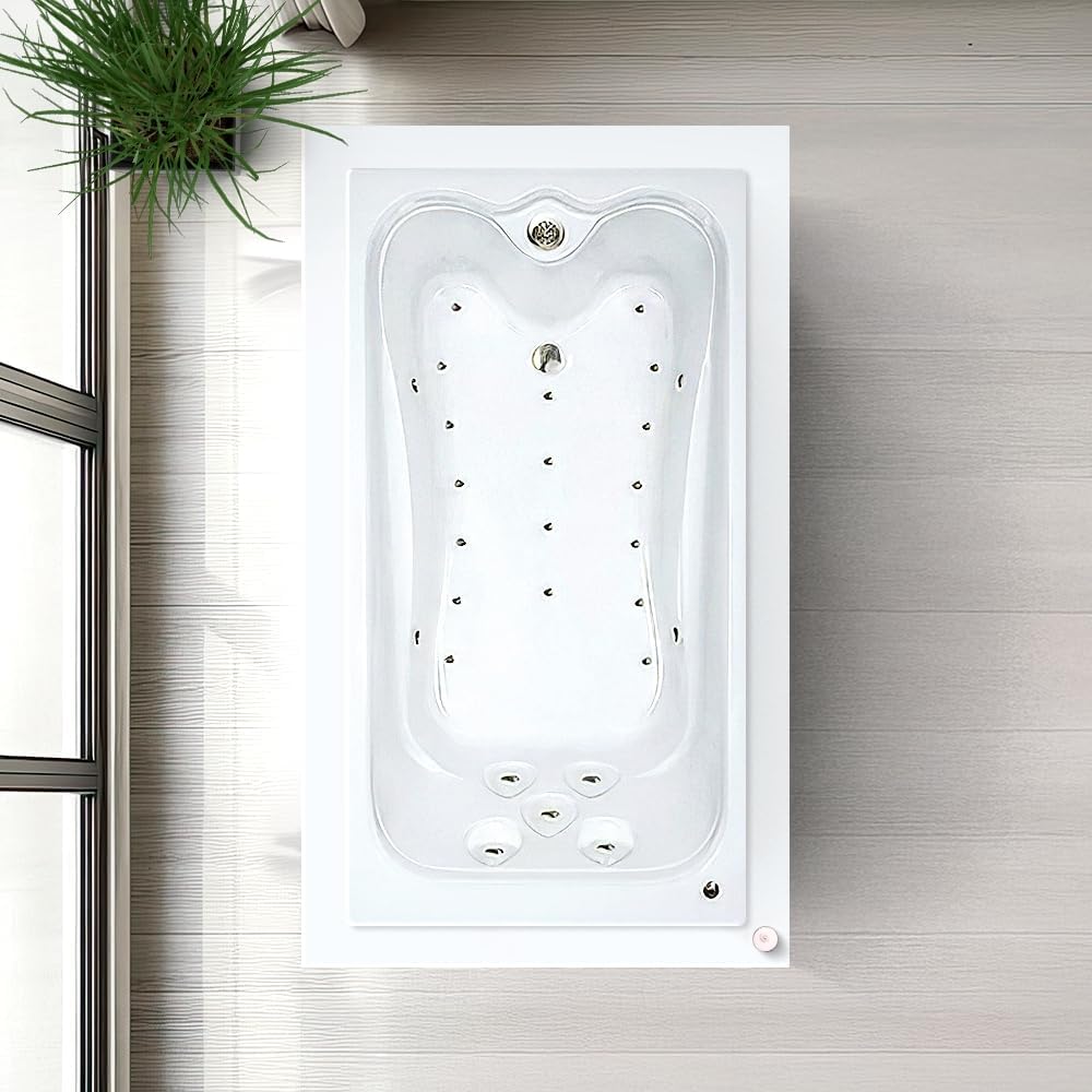 60 in. x 36 in. Elite Series Acrylic Rectangular Drop-In Air Massage Bathtub with Reversible Drain in White