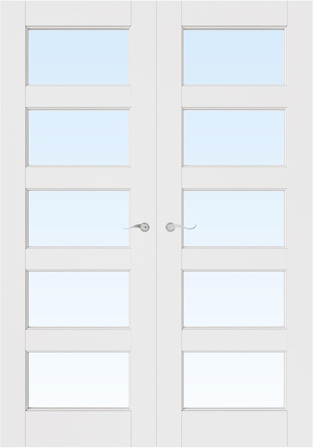 48' x 80' French Doors Interior (Double 24' x 80' 5-Lite Clear Glass Door with Silver Hinge Prehung Jamb Kit), Pre-Finished & Paintable, Prebuilt Home Door Panels & Assembly Required Jamb