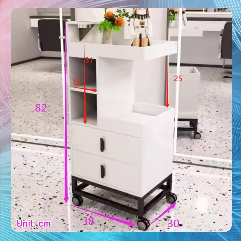 GZHERVICES Salon Cart for Hair Stylists, Wood Trolley Cart On Wheels, Rolling Salon Station, 2-Drawer Storage Cabinet, for Beauty Spa Barber Tattoo(Gray)