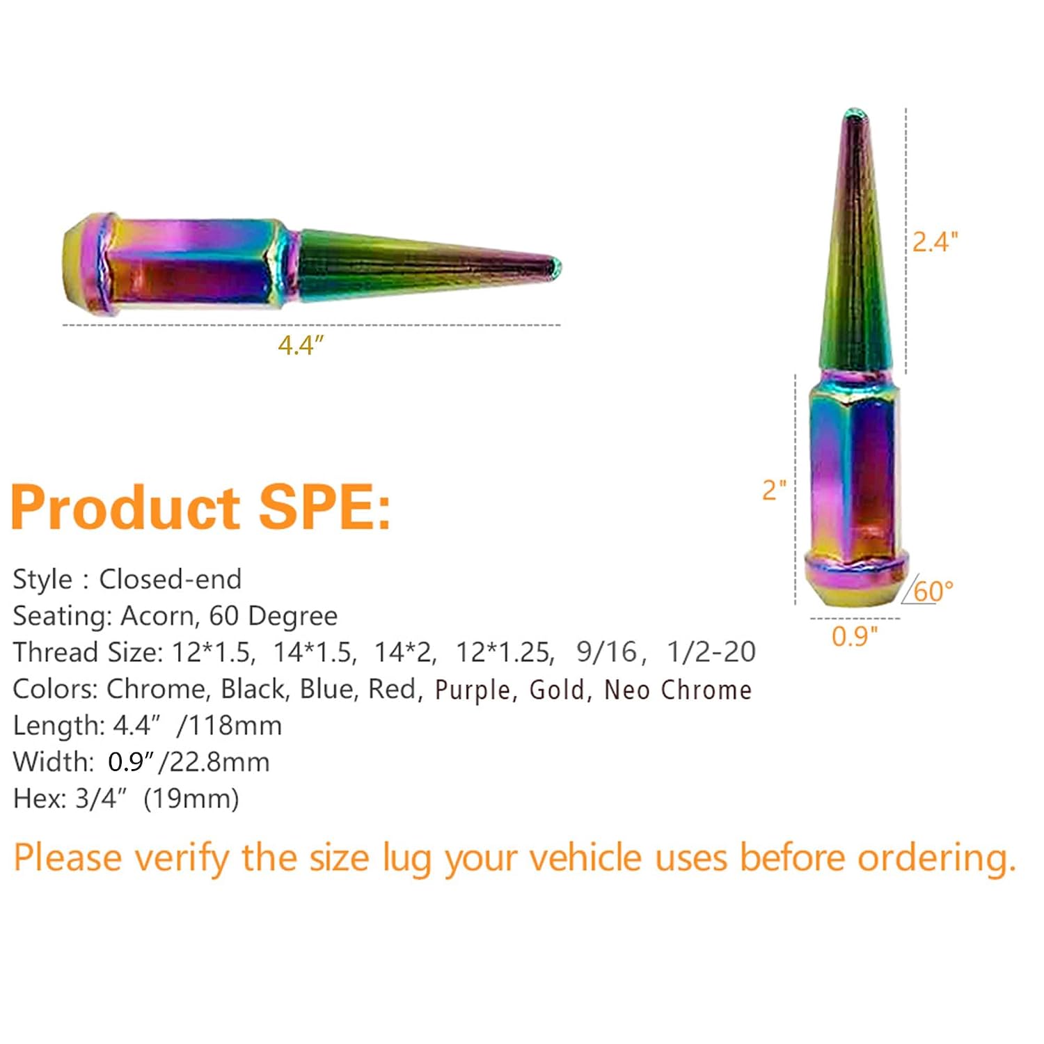 1/2 Spike Lug Nuts 118 (Multicolored, 24)