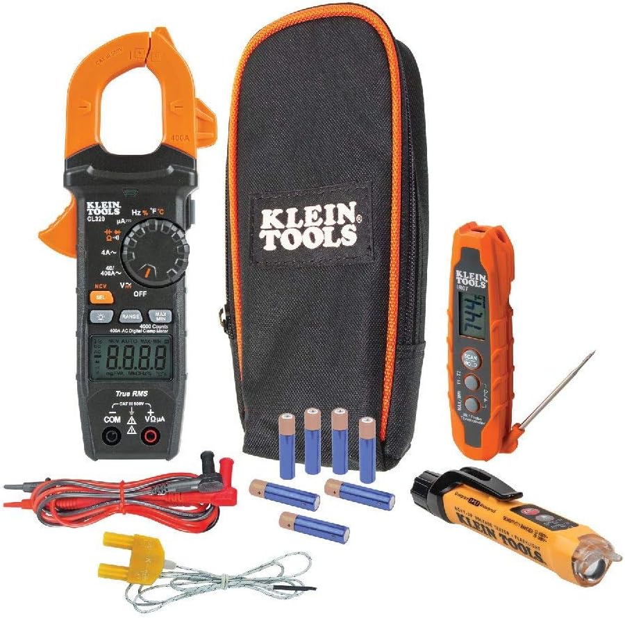 Klein Tools CL320KIT HVAC Kit for HVAC Testing; Digital Clamp Meter, Non-Contact Voltage Tester & 32561 Multi-Bit Screwdriver/Nut Driver, 6-in-1 Stubby Screwdriver with 2 Phillips, 2 Slotted Bits