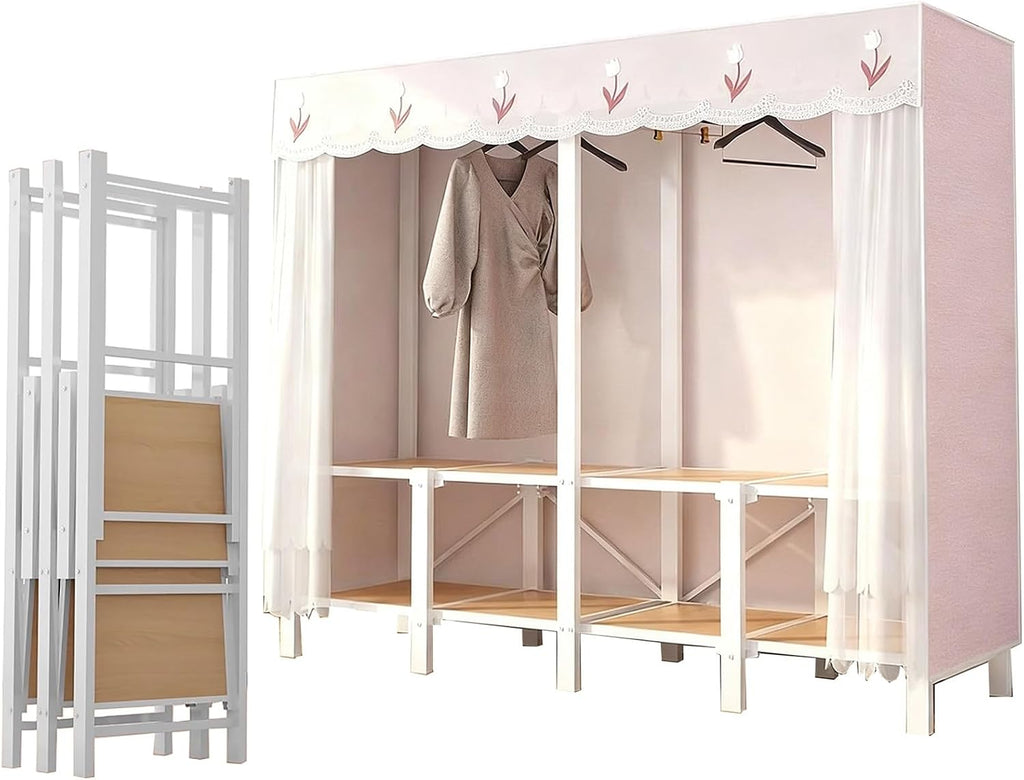 Foldable Portable Closet with Cover, Heavy Duty Armoire Wardrobe, 67.3 in Covered Clothes Rack, Storage Garment Racks for Hanging Clothes(A,170cm/66.9in)