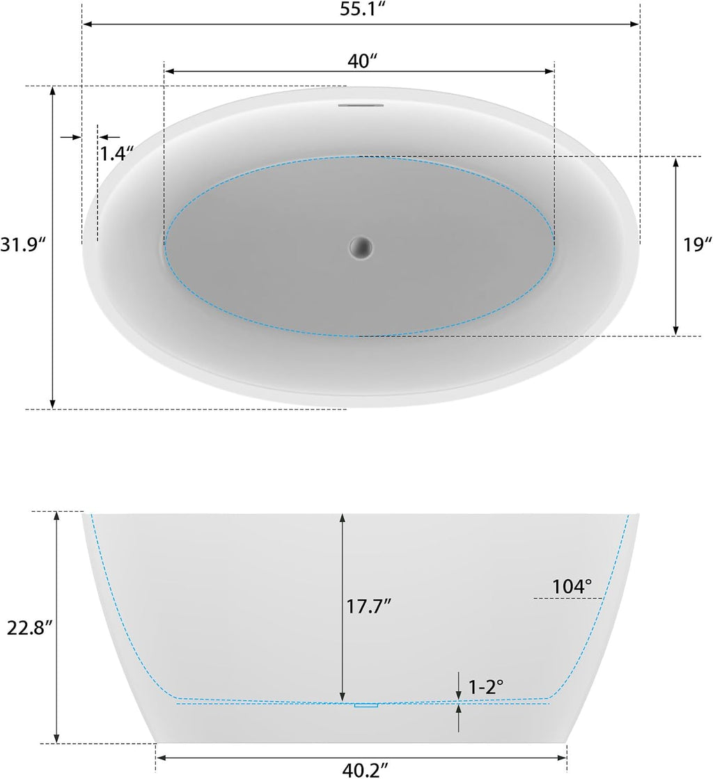 HomeBeyond 55Inch Freestanding Bathtub | Acrylic Free Standing Soaking Tub, Classic Bathroom Stand Alone Tub Suitable Single Person Bathing