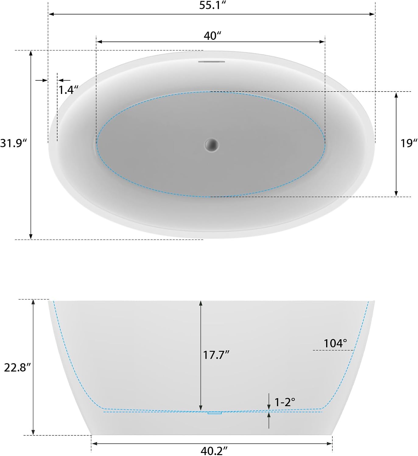 HomeBeyond 55Inch Freestanding Bathtub | Acrylic Free Standing Soaking Tub, Classic Bathroom Stand Alone Tub Suitable Single Person Bathing