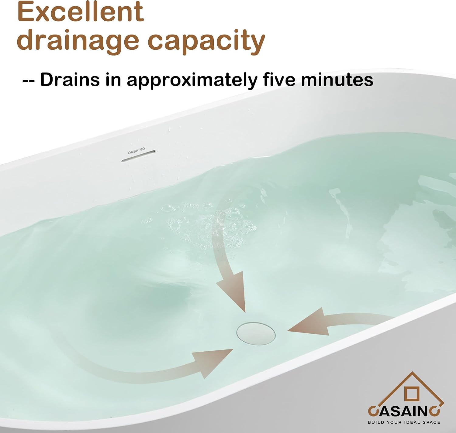 CASAINC 59'' Resin Stone Freestanding Bathtub, Solid Surface Matte White Free Standing Tub, Egg Shape Stand Alone Soaking Tubs with Drain, Drain Hose & Sanding Paper