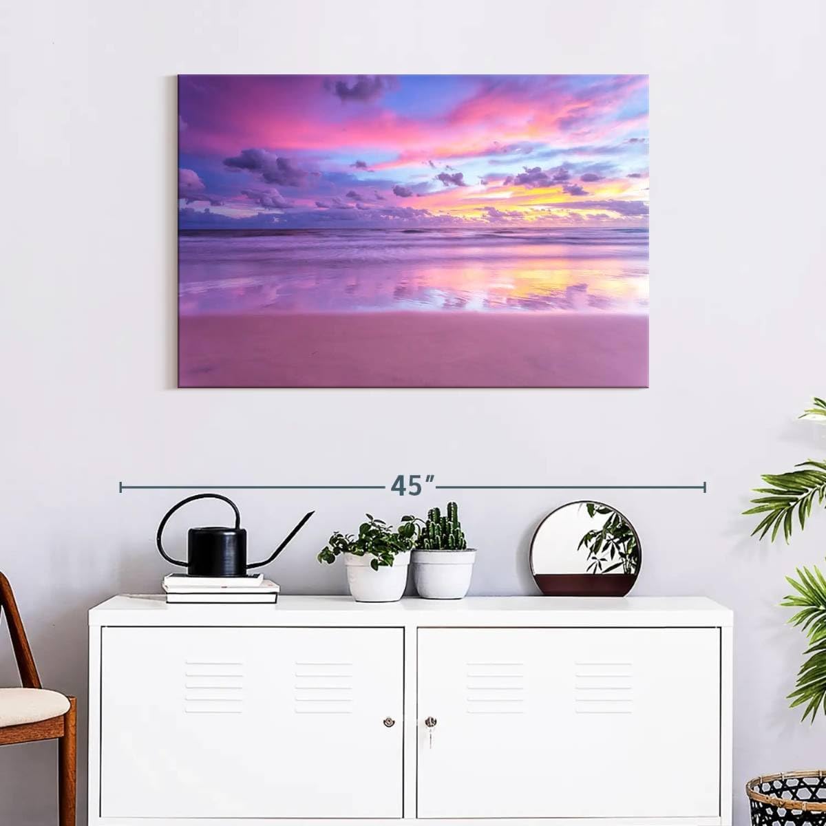 ElephantStock Cotton Candy Beach Sunrise Wall Art - Horizontal Wrapped Canvas - 1-Piece Living Room Wall Decor - Photography Beach Canvas Print - Purple and Pink Decor for Wall - 36' X 24'