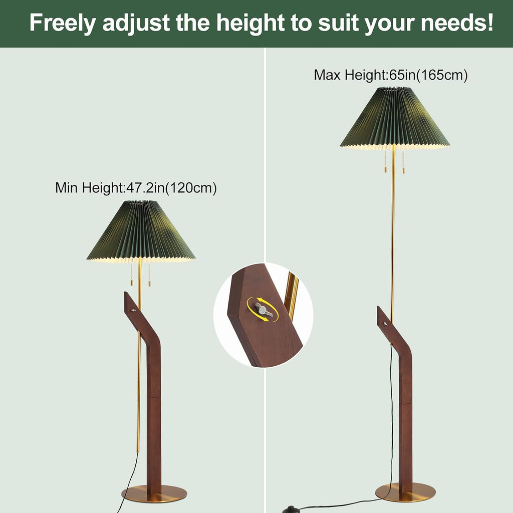 Floor Lamps for Living Room,Mid Century Modern Wood Floor Lamp | Height Adjustable, Tall Standing Dual Lamp Heads, Gold Finish, Living Room Bedroom Office Study Room
