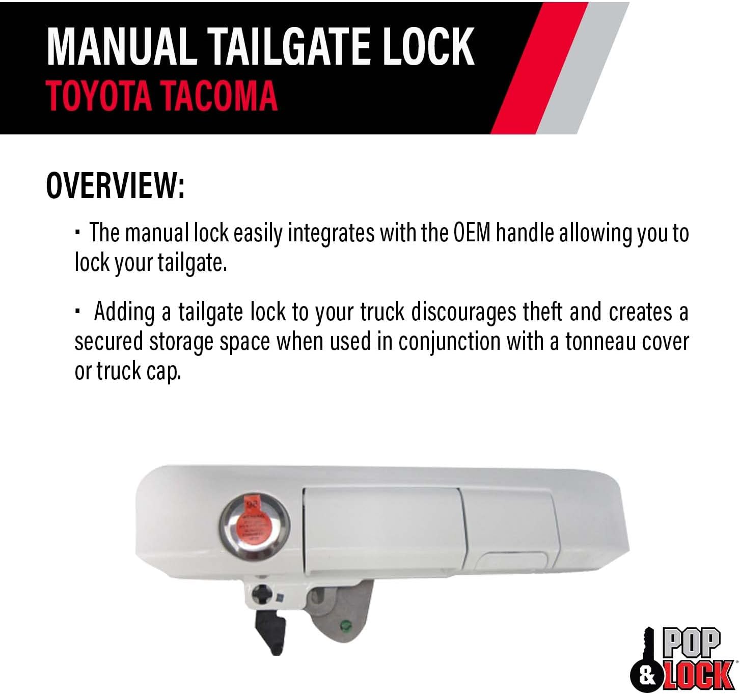 Pop & Lock – Manual Tailgate Lock with Bolt Technology for Toyota Tacoma, Fits 2005 to 2015 Models (Black, PL5400)