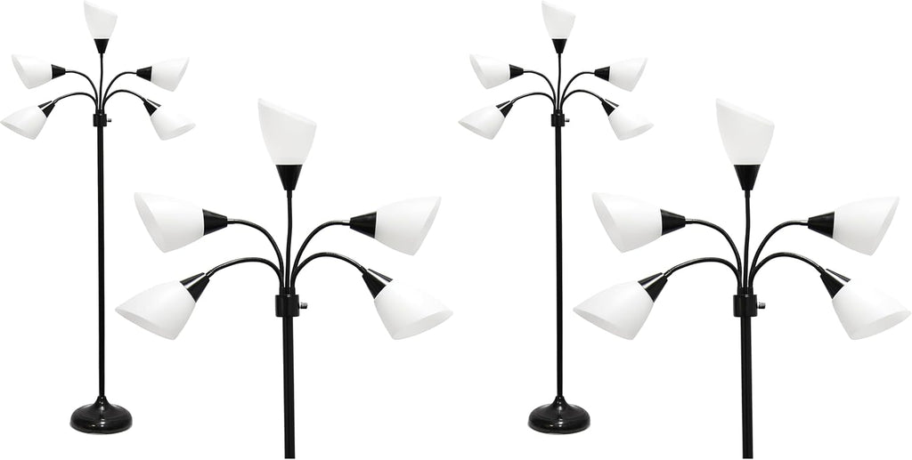 Simple Designs LF2006-BAW 67' Contemporary Multi Head Medusa 5 Light Adjustable Gooseneck Black Floor Lamp with White Shades for Kids Bedroom Playroom Living Room Office (Pack of 2)