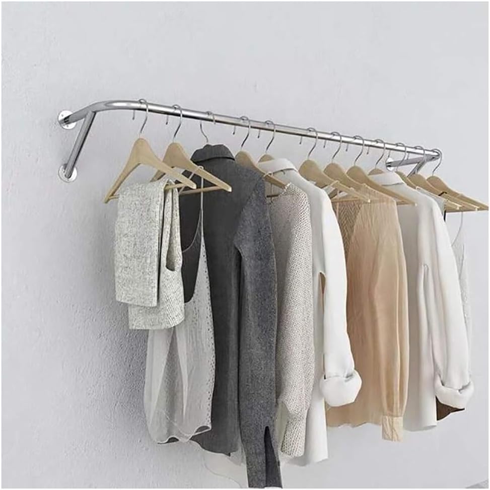 Stainless Steels Clothes Hanging Bar DIY Wall-Mounted Garment Rack Heavy Duty Clothing Rack for Bedroom, Laundry Room, Closet Storage(100cm)