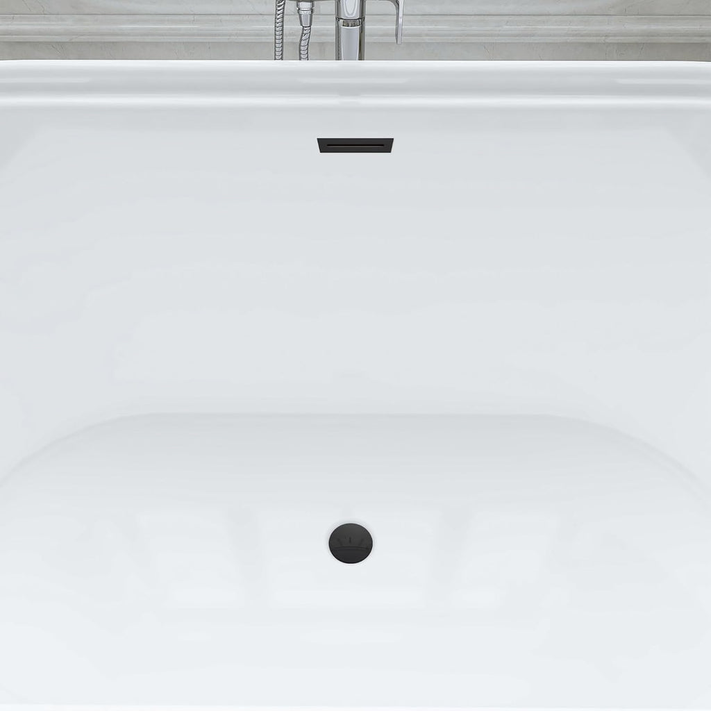 HomeBeyond 59 Inch Free Standing Bathtub | Acrylic Freestanding Soaking Tub, Classic Bathroom Stand Alone Tub Suitable Single Person Bathing, Matte Black