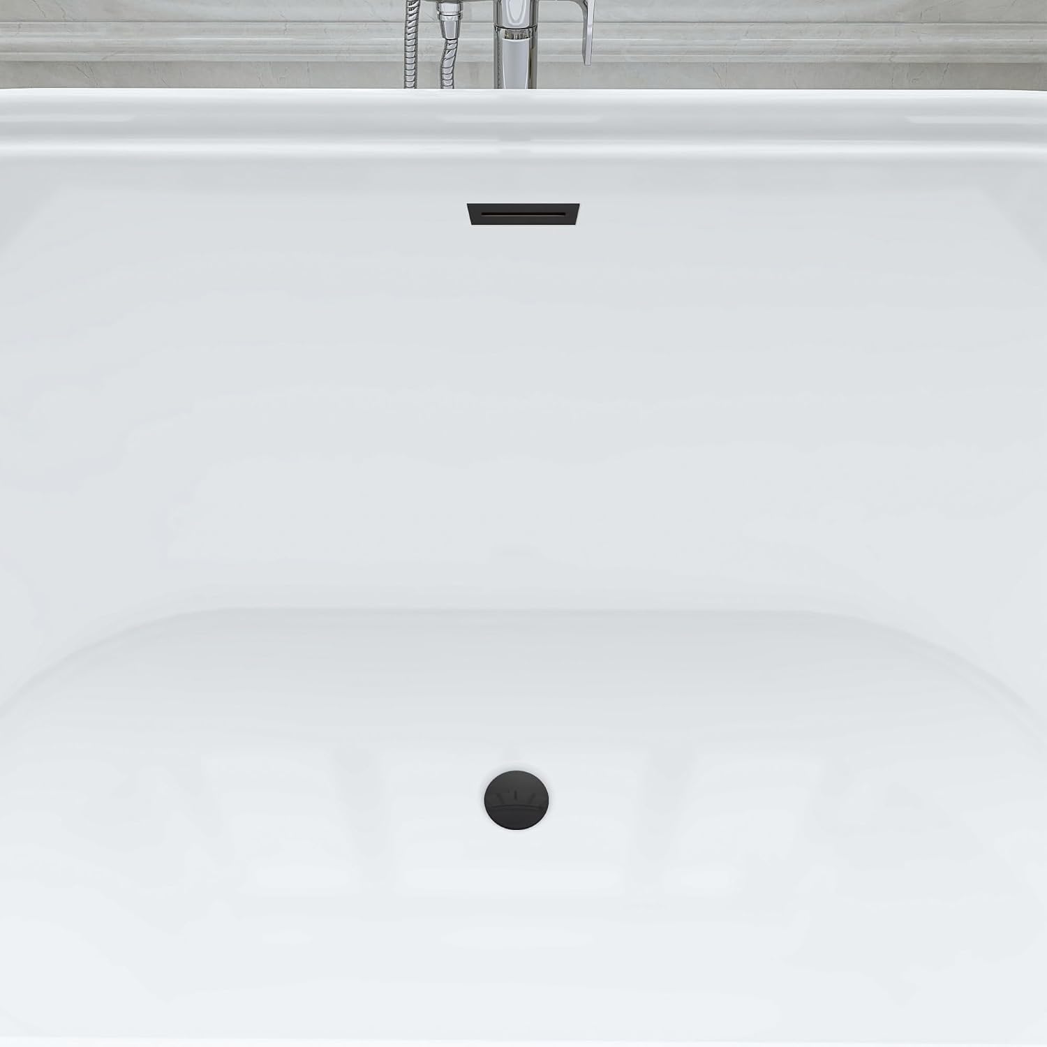 HomeBeyond 59 Inch Free Standing Bathtub | Acrylic Freestanding Soaking Tub, Classic Bathroom Stand Alone Tub Suitable Single Person Bathing, Matte Black