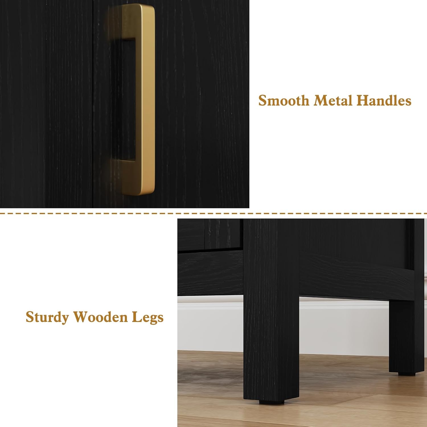 ARTPOWER Nightstand Set of 2, Wood Bedside Table with Drawers, Farmhouse Modern End Table with Cabinet Storage, Night Stands for Bedroom, Black