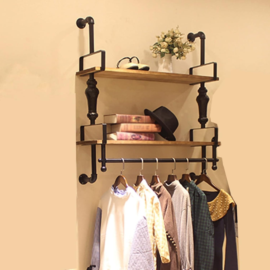 Wall Mounted Garment Rack,Floating Industrial Pipe Garment Rack,Clothes Hanger,Retail Display Garment Rack with Wooden Shelf,Sturdy Organizer,Sturdy Multifu(1-tier-100CM