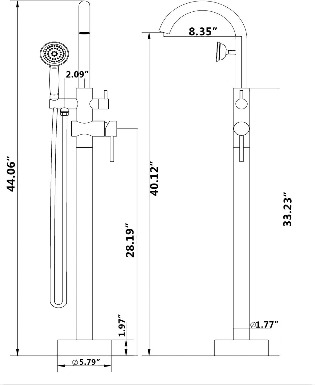 Gecheer Freestanding Tub Filler Faucet with Handheld Shower, Brushed Nickel Floor-Mount Bathtub Faucet, 360° Gooseneck Spout, 6 GPM Flow Rate, Includes 59' Stainless Steel Hose