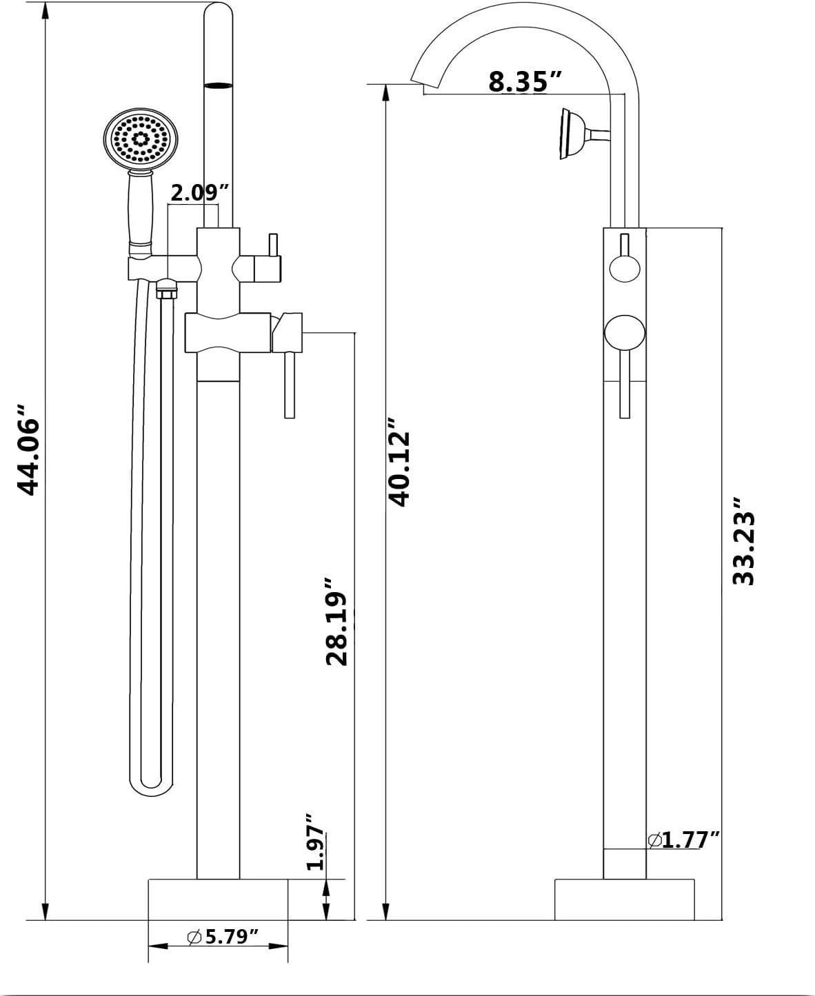 Gecheer Freestanding Tub Filler Faucet with Handheld Shower, Brushed Nickel Floor-Mount Bathtub Faucet, 360° Gooseneck Spout, 6 GPM Flow Rate, Includes 59' Stainless Steel Hose